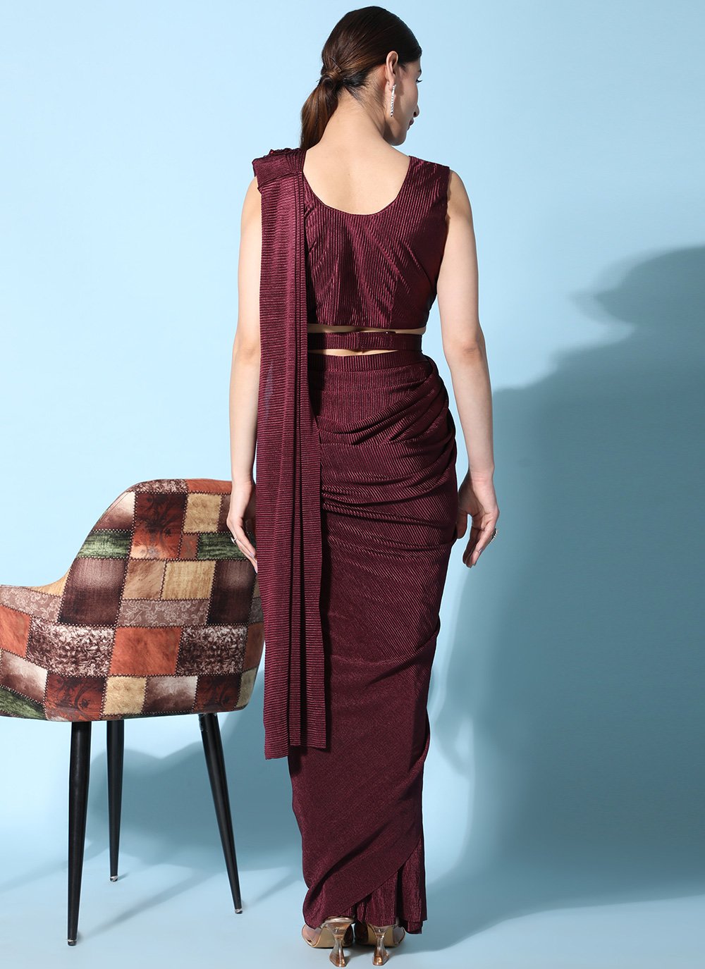 Contemporary Silk Maroon Plain Saree