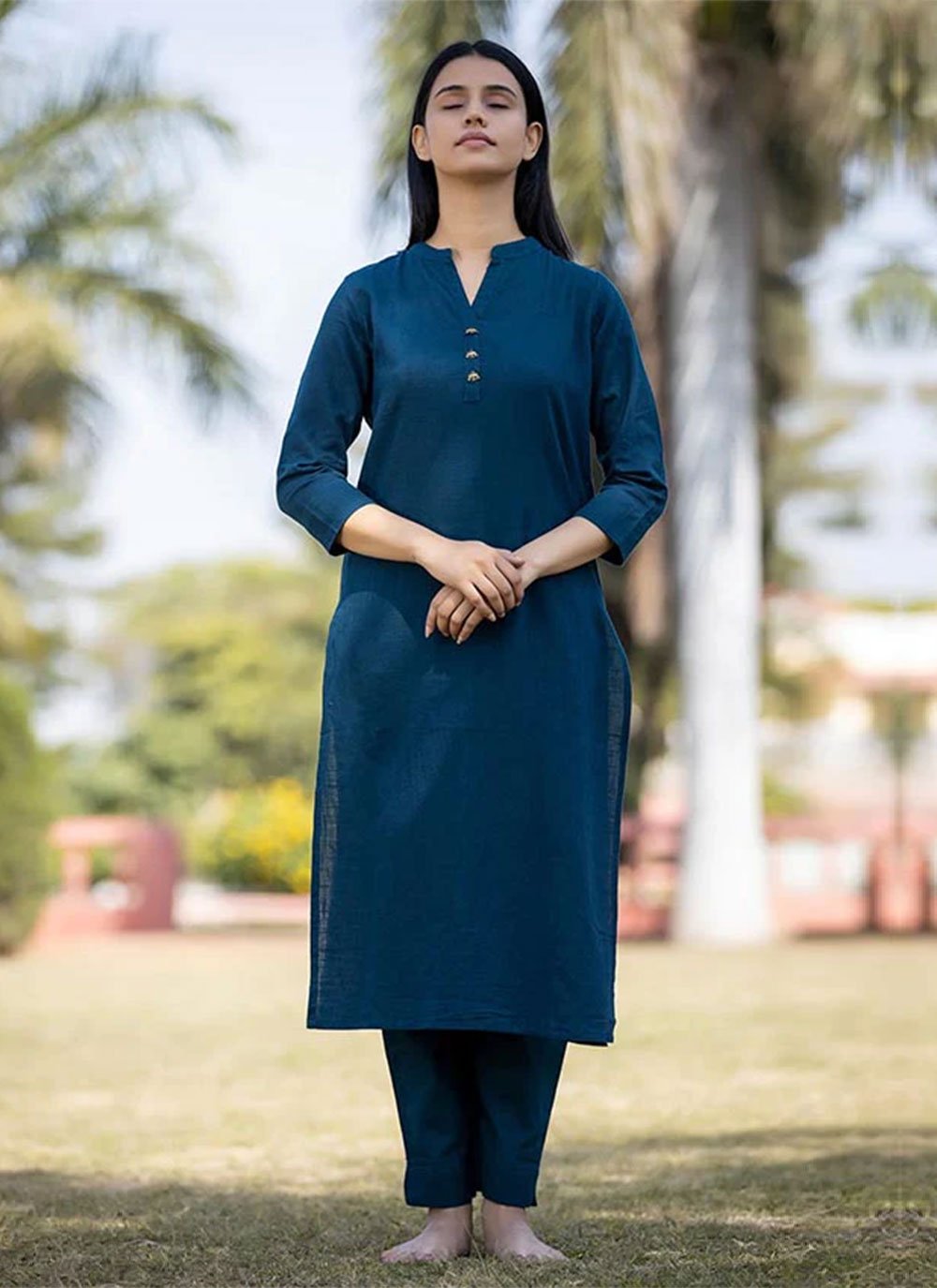 Designer Kurti Cotton Morpeach Plain Kurtis