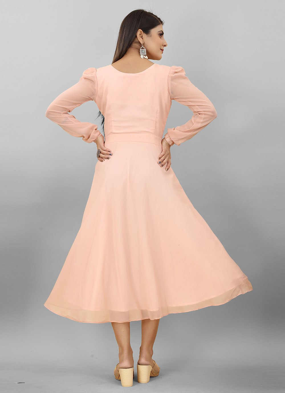 Designer Gown Georgette Peach Plain Gown