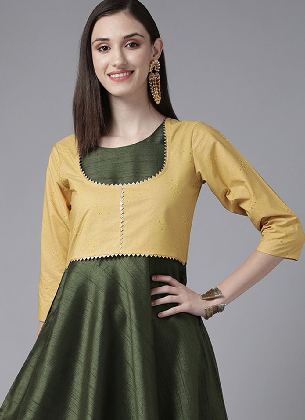 Casual Kurti Poly Silk Green Plain Kurtis