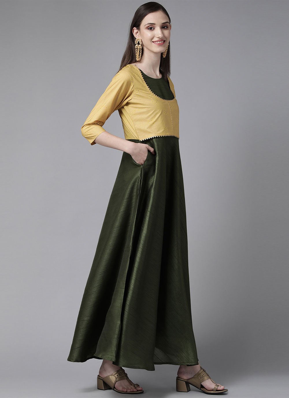 Casual Kurti Poly Silk Green Plain Kurtis Kajols Indian Pakistani Fashion Tailoring