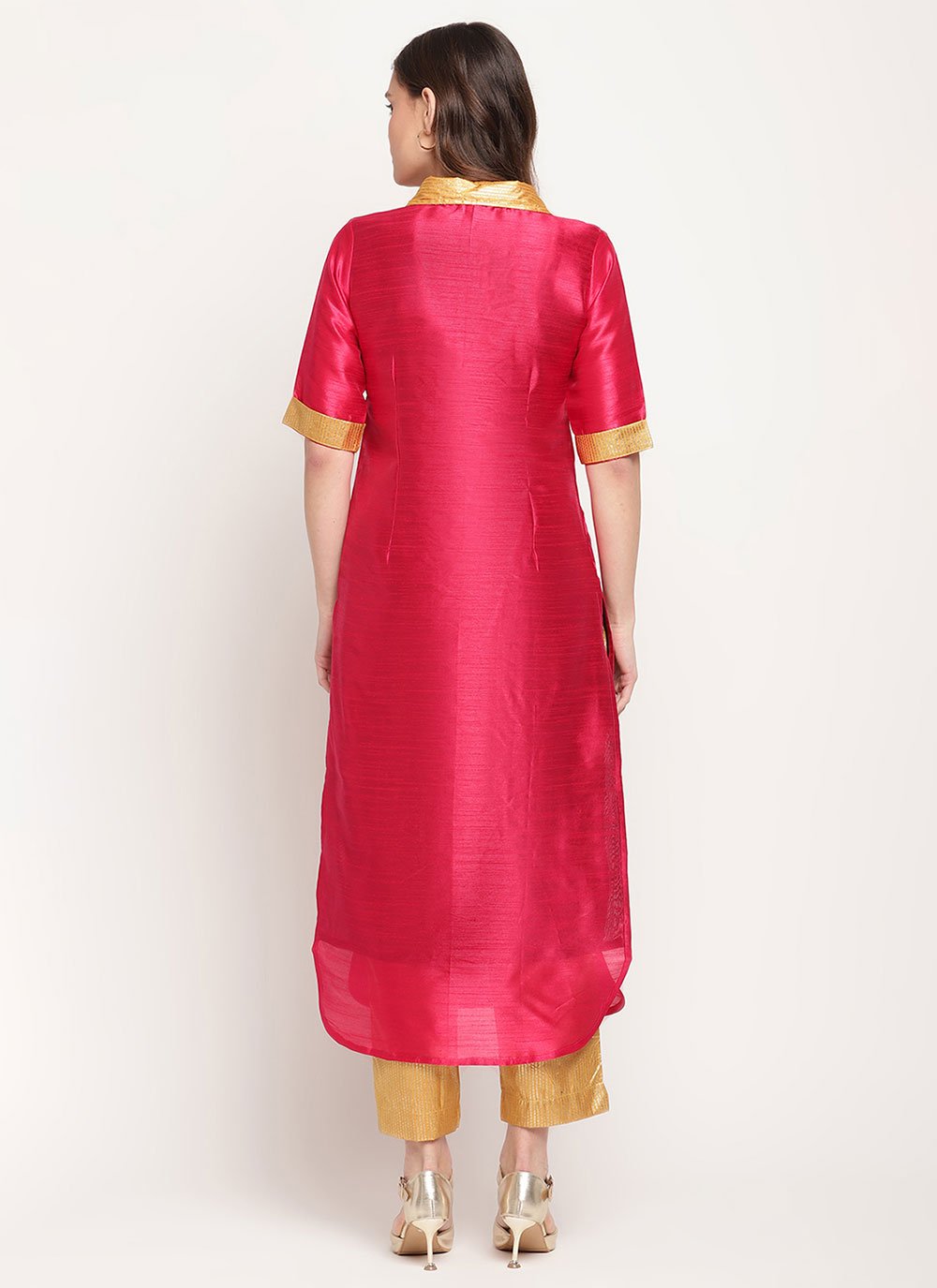 Designer Kurti Poly Silk Hot Pink Plain Kurtis