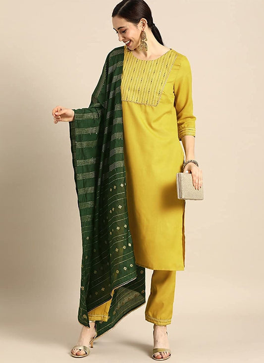 Salwar Suit Cotton Green Embroidered Salwar Kameez