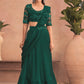 Ruffle Saree Net Green Embroidered Saree