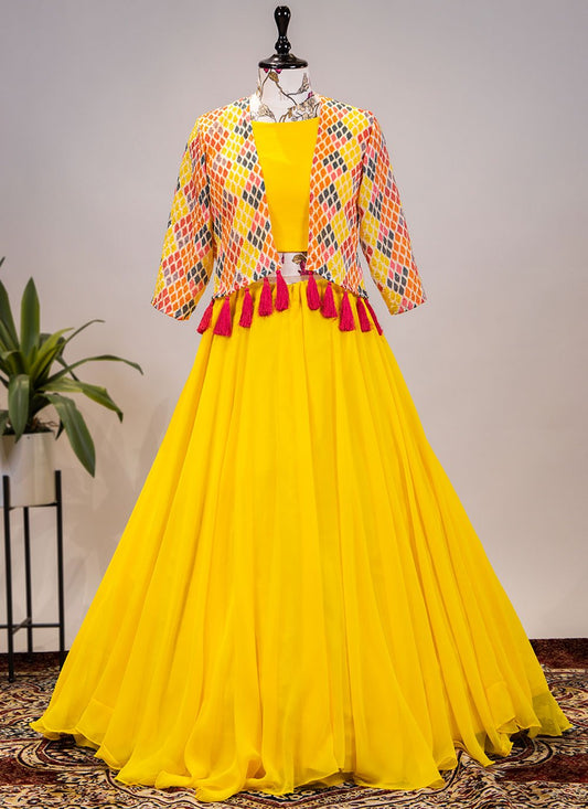 Readymade Lehenga Choli Georgette Yellow Plain Lehenga Choli