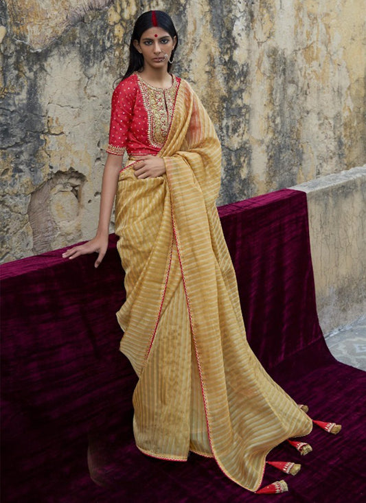 Classic Organza Yellow Plain Saree