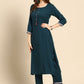 Party Wear Kurti Rayon Teal Plain Kurtis