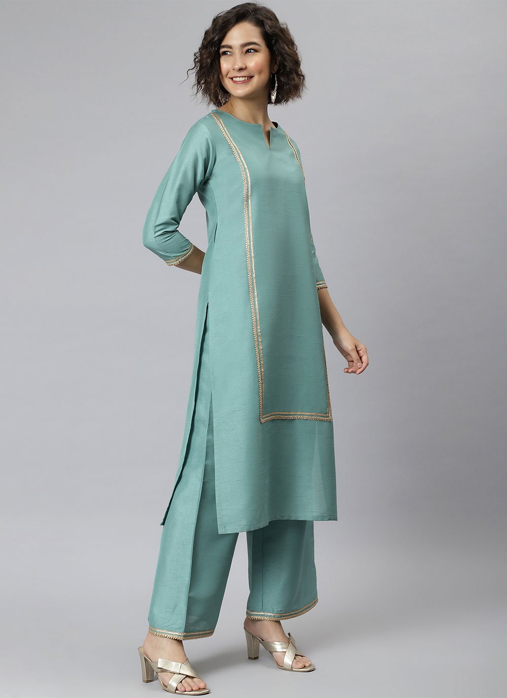 Trendy Suit Poly Silk Turquoise Plain Salwar Kameez