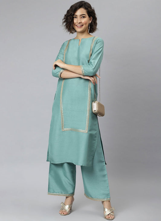 Trendy Suit Poly Silk Turquoise Plain Salwar Kameez