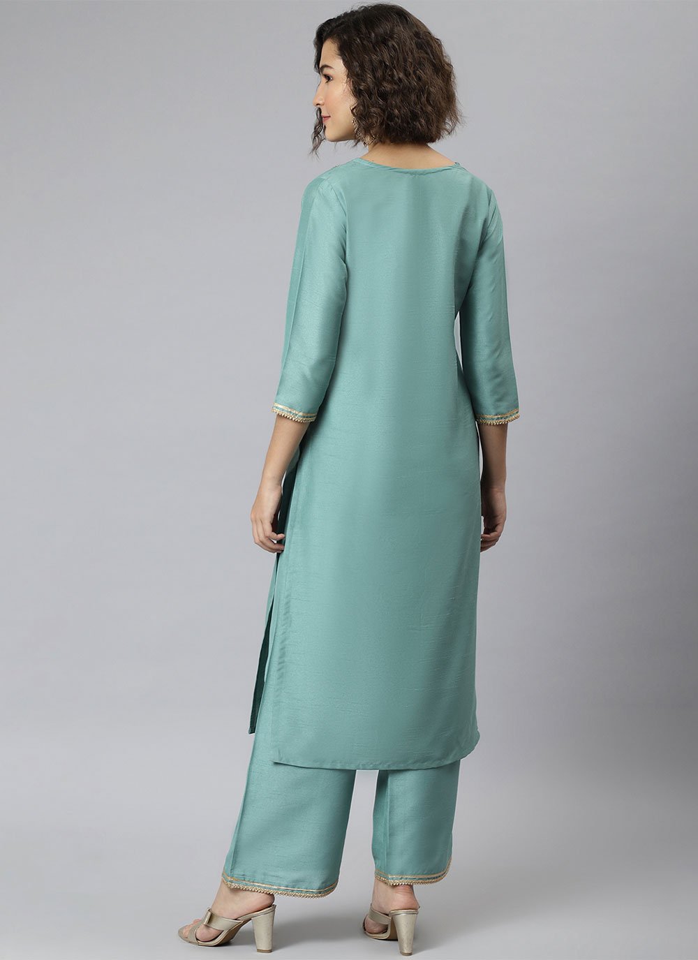 Trendy Suit Poly Silk Turquoise Plain Salwar Kameez