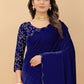 Contemporary Velvet Blue Embroidered Saree