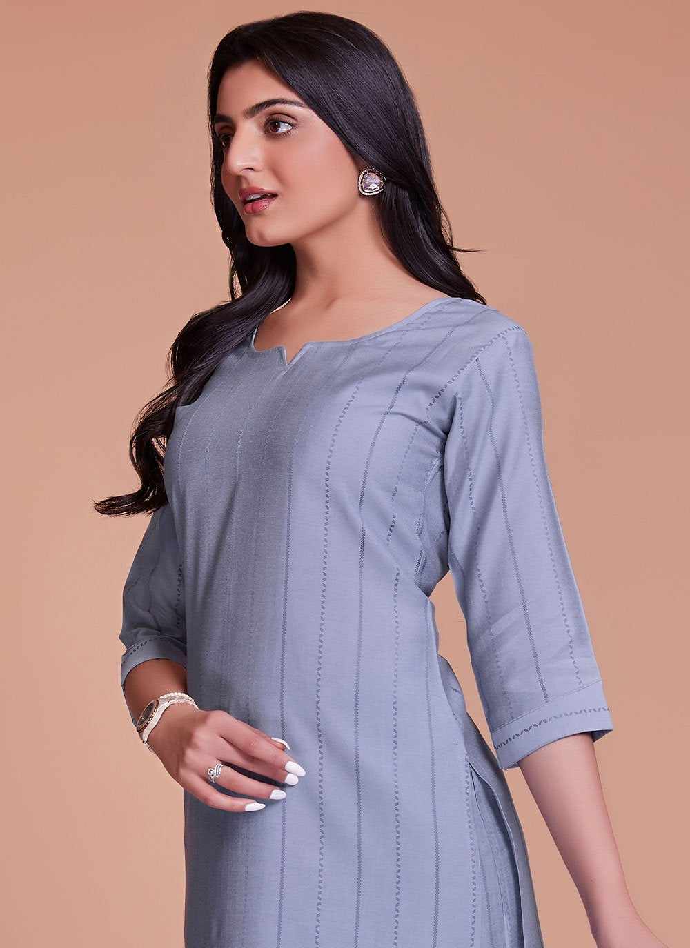 Designer Kurti Viscose Blue Plain Kurtis