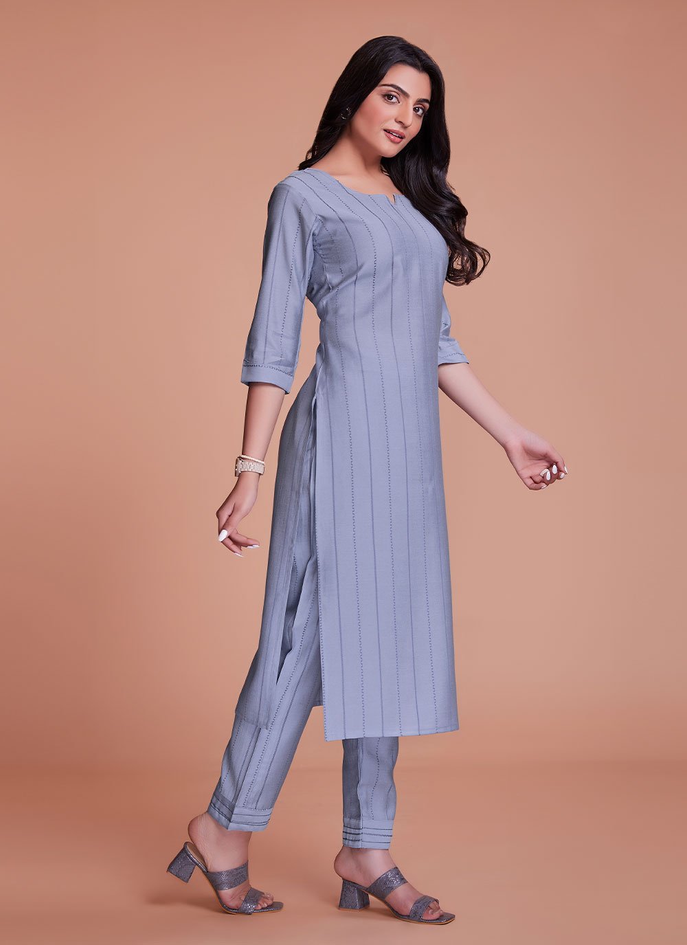 Designer Kurti Viscose Blue Plain Kurtis