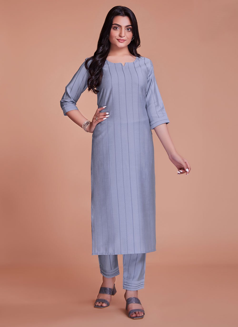 Designer Kurti Viscose Blue Plain Kurtis