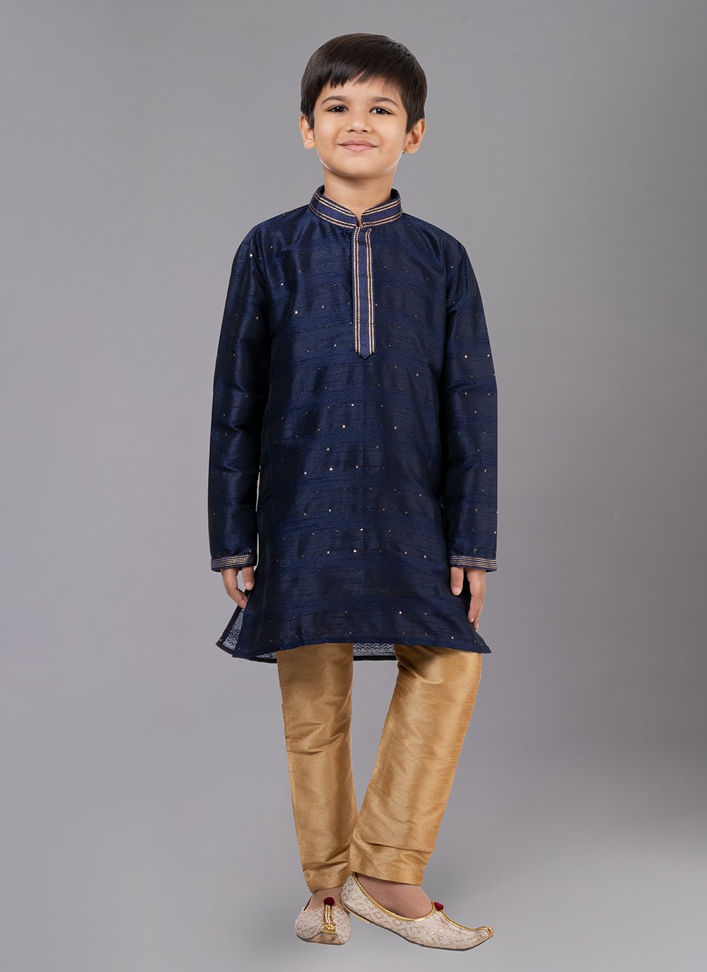 Kurta Pyjama Polly Cotton Blue Fancy Work Kids