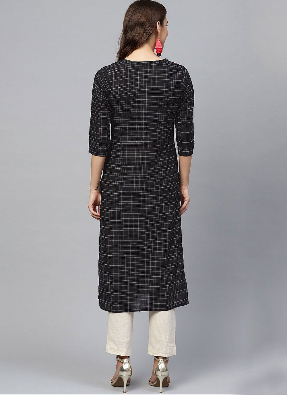 Designer Kurti Poly Cotton Black Checks Kurtis