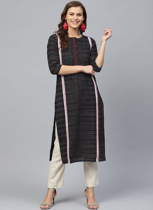 Designer Kurti Poly Cotton Black Checks Kurtis