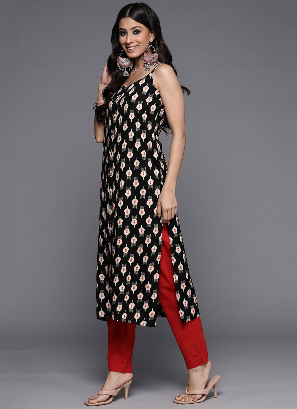 Casual Kurti Poly Cotton Black Print Kurtis