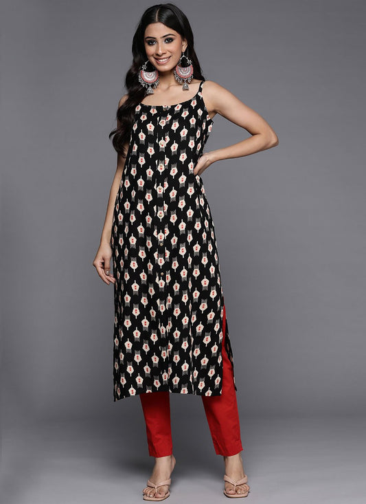 Casual Kurti Poly Cotton Black Print Kurtis