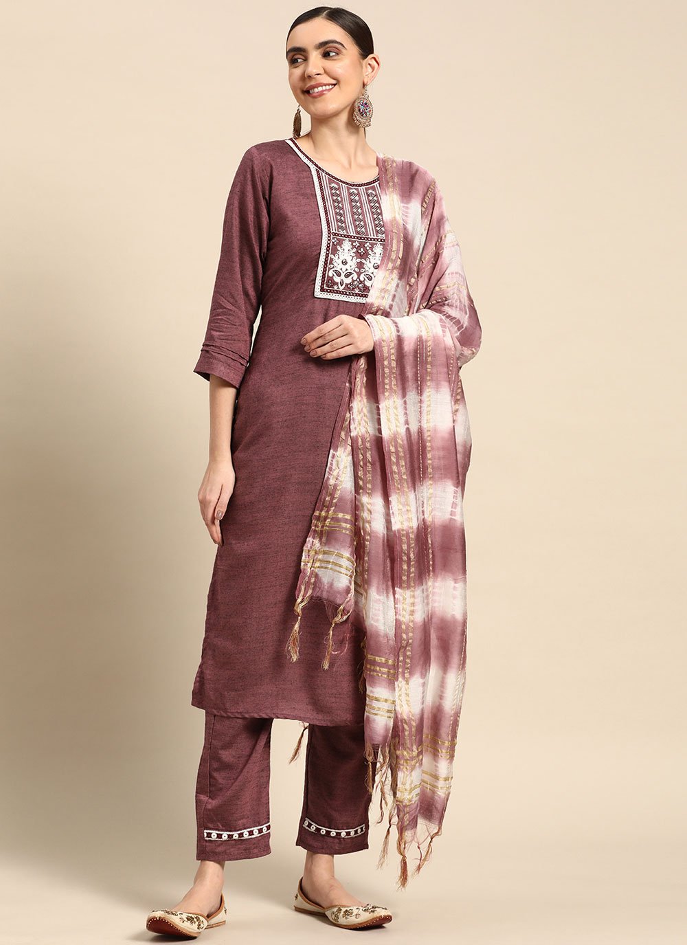 Salwar Suit Poly Cotton Mauve Embroidered Salwar Kameez