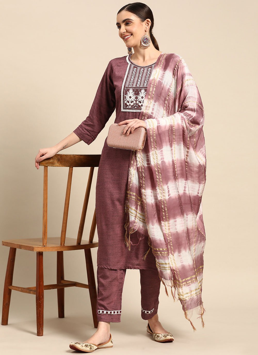 Salwar Suit Poly Cotton Mauve Embroidered Salwar Kameez