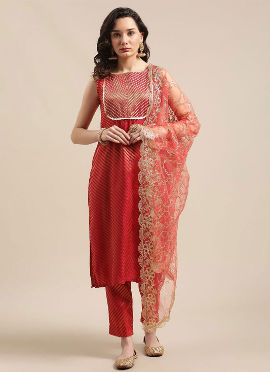 Salwar Suit Poly Cotton Red Strips Print Salwar Kameez