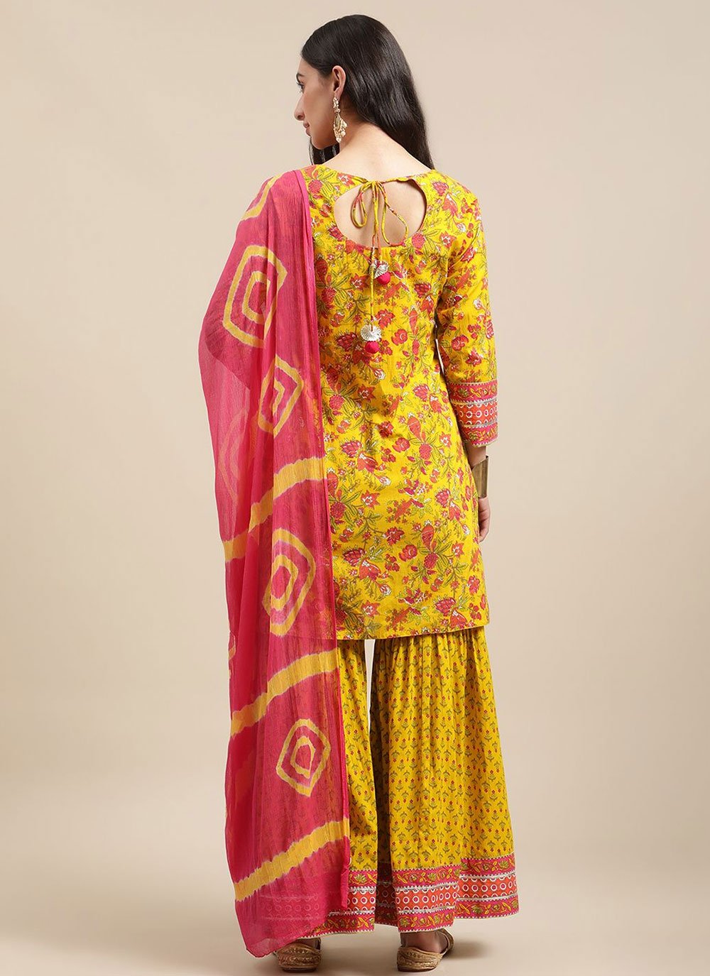 Salwar Suit Poly Cotton Yellow Print Salwar Kameez