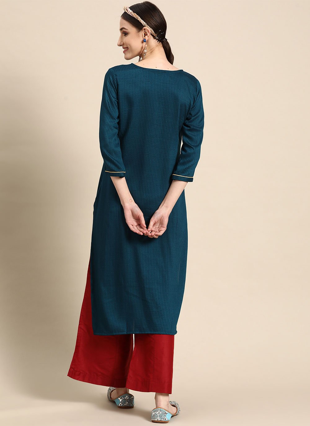 Designer Kurti Poly Rayon Blue Embroidered Kurtis