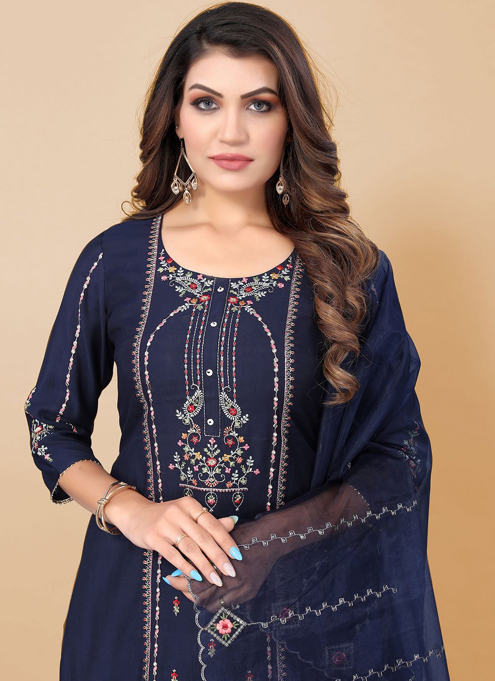 Salwar Suit Poly Rayon Blue Embroidered Salwar Kameez