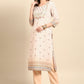 Party Wear Kurti Poly Rayon Cream Print Kurtis