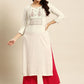 Casual Kurti Poly Rayon White Embroidered Kurtis