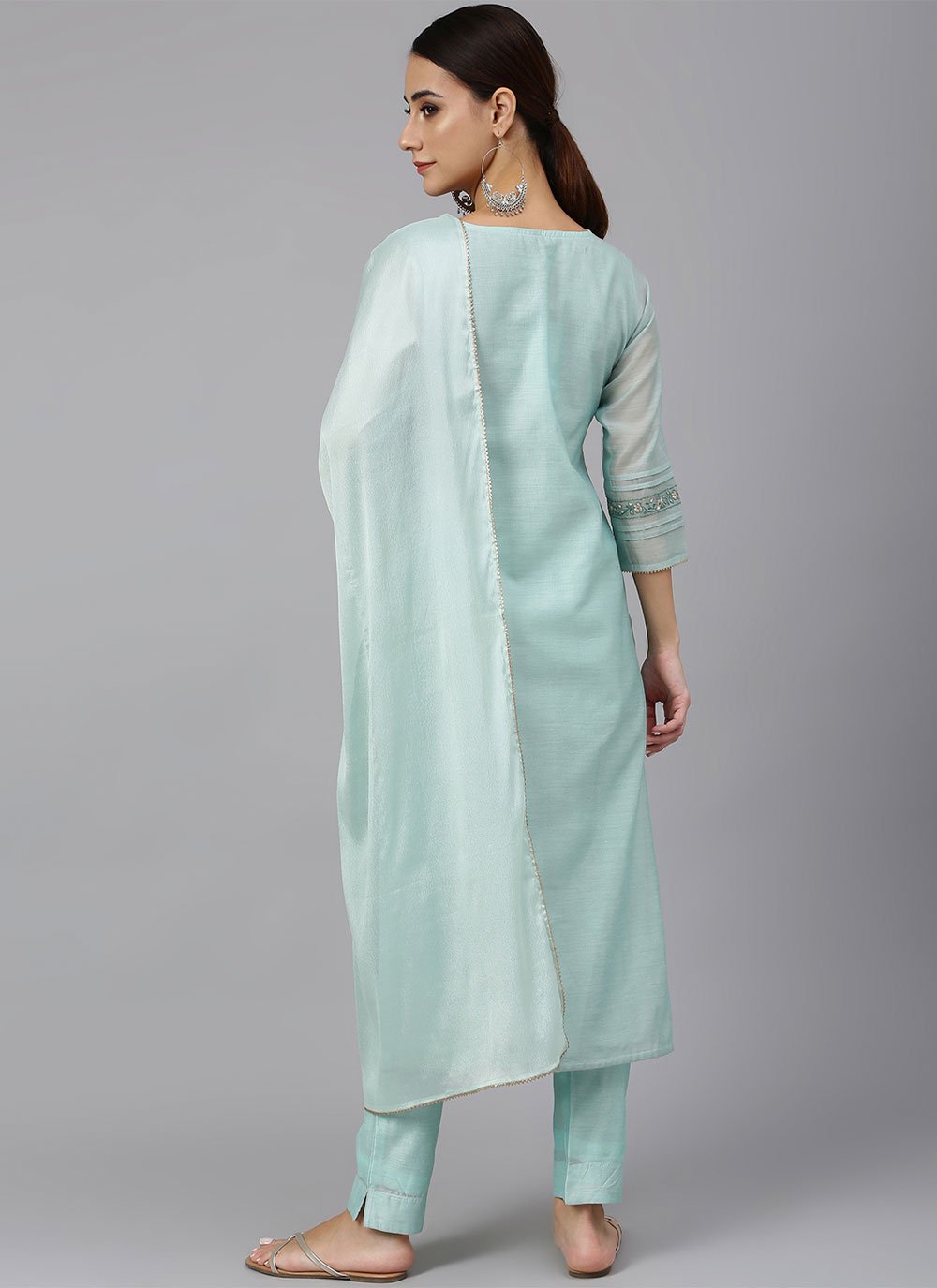 Salwar Suit Poly Silk Aqua Blue Embroidered Salwar Kameez