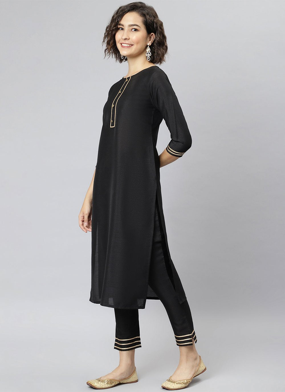 Salwar Suit Poly Silk Black Plain Salwar Kameez