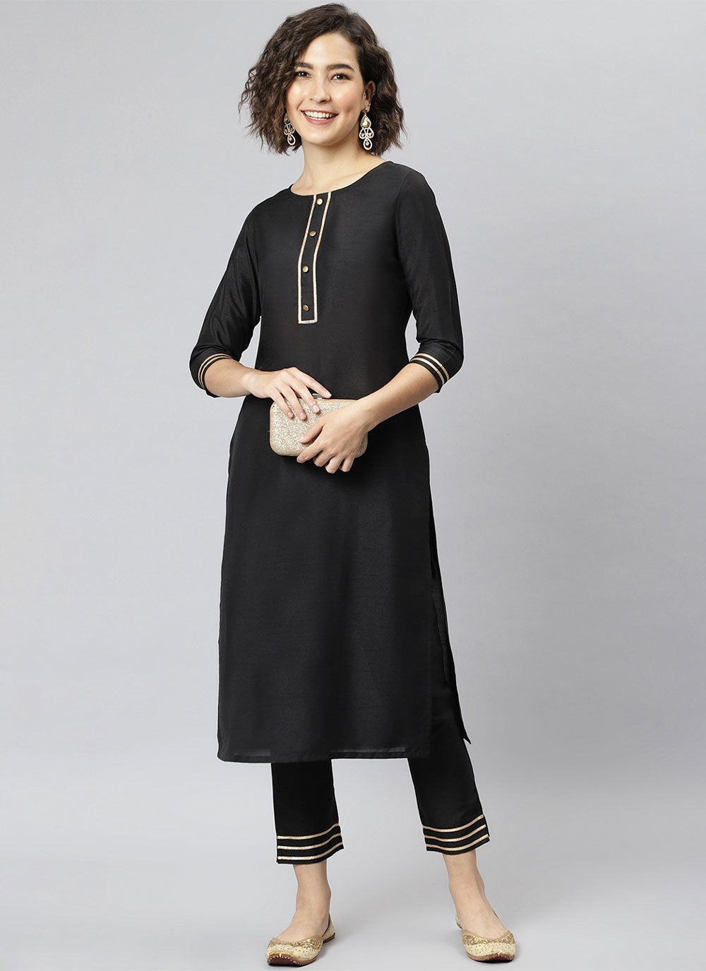 Salwar Suit Poly Silk Black Plain Salwar Kameez