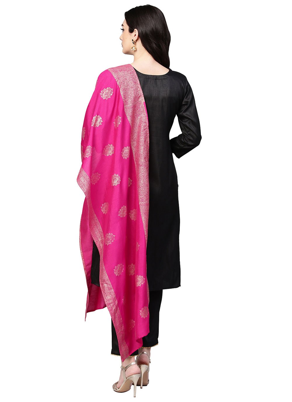 Salwar Suit Poly Silk Black Plain Salwar Kameez