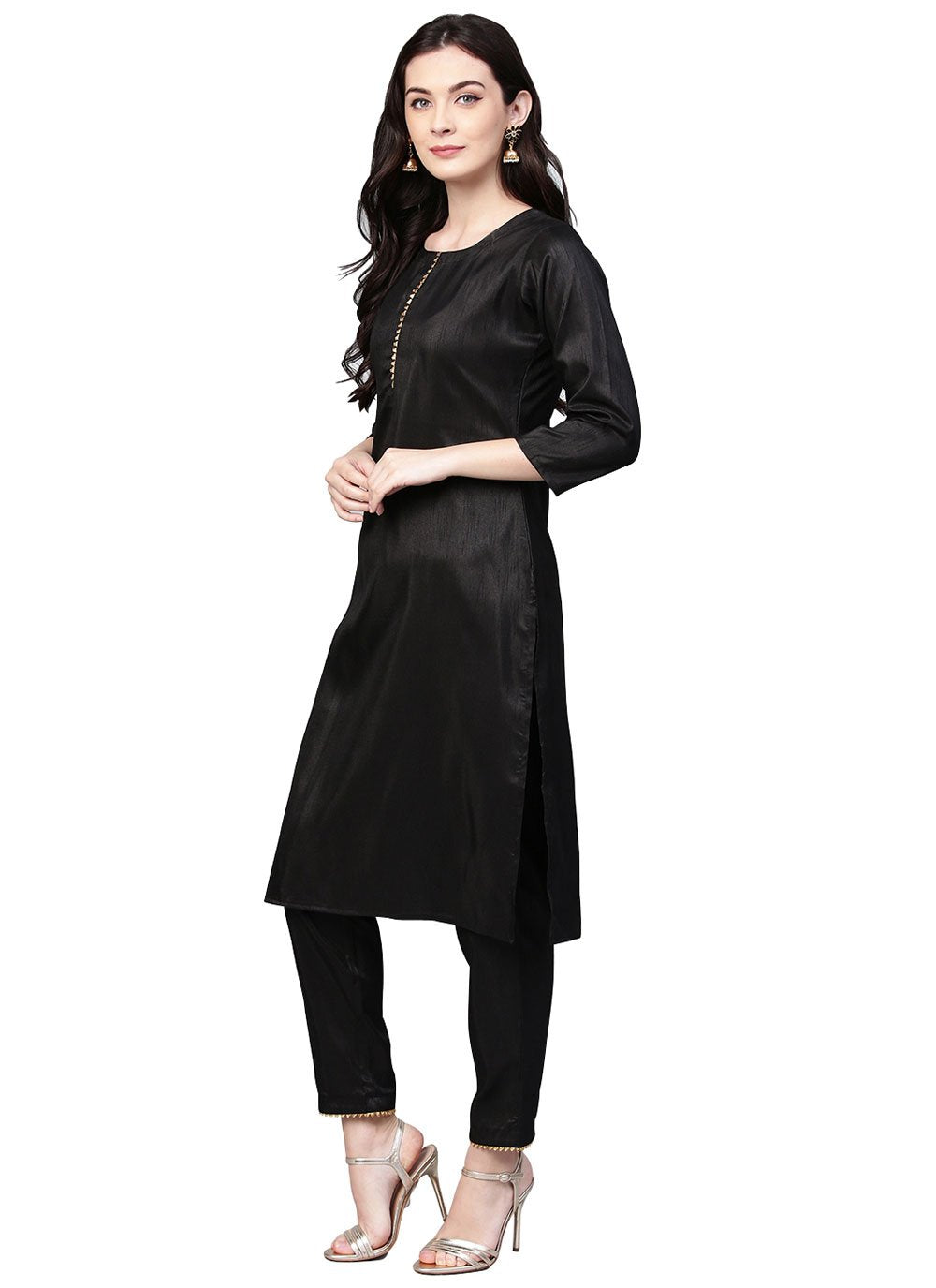 Salwar Suit Poly Silk Black Plain Salwar Kameez