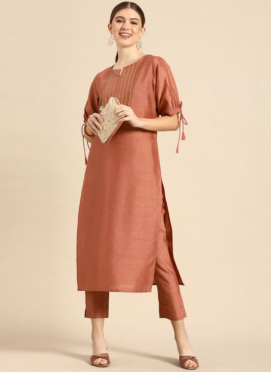 Trendy Suit Poly Silk Brown Plain Salwar Kameez