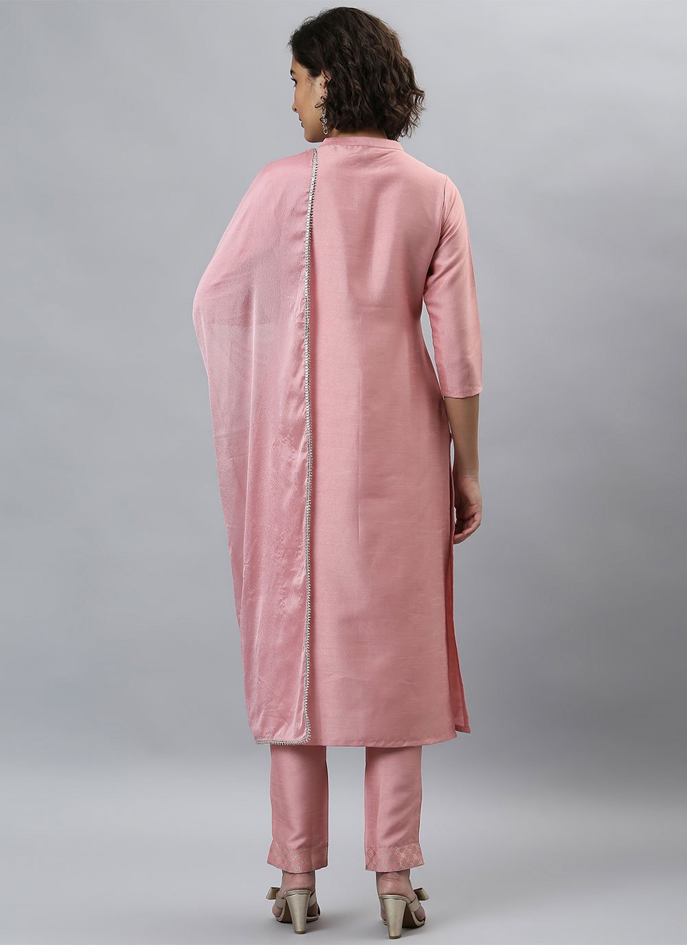 Salwar Suit Poly Silk Pink Plain Salwar Kameez