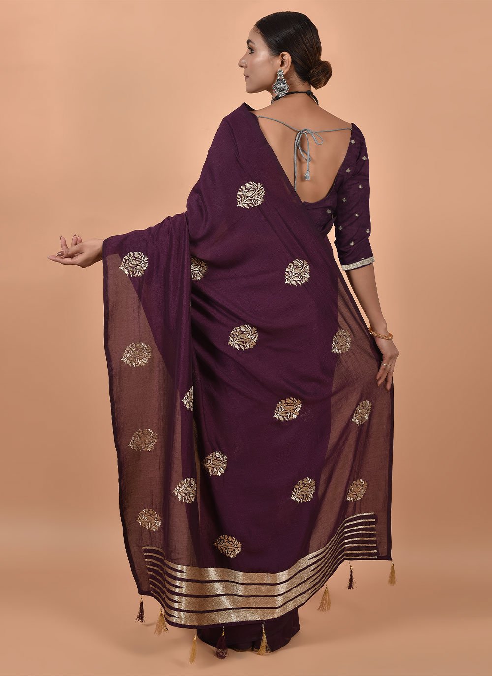 Casual Poly Silk Purple Embroidered Saree