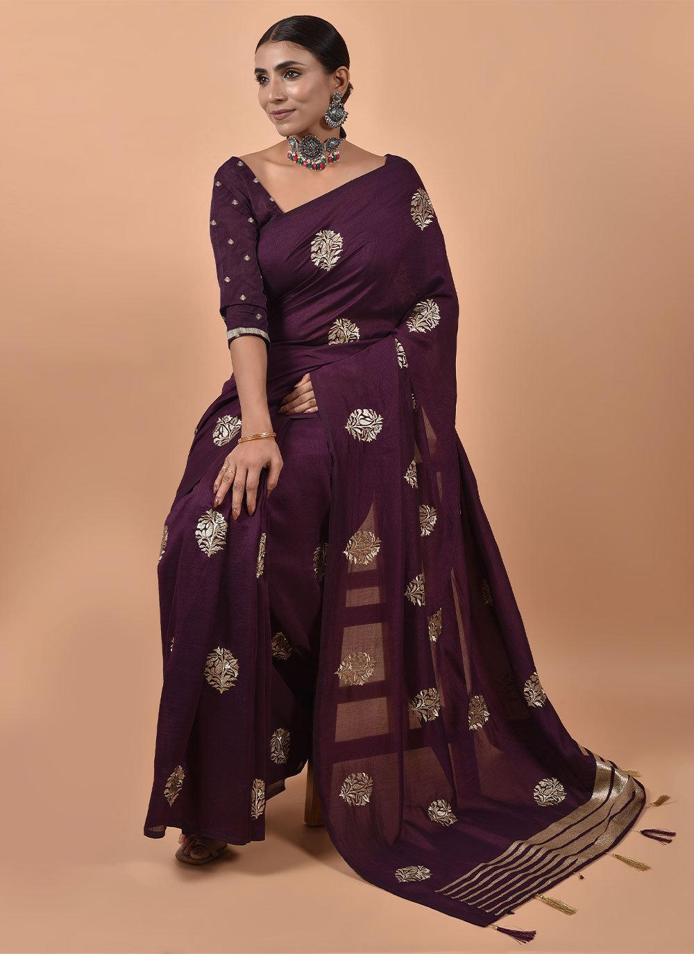 Casual Poly Silk Purple Embroidered Saree