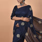 Contemporary Poly Silk Blue Embroidered Saree
