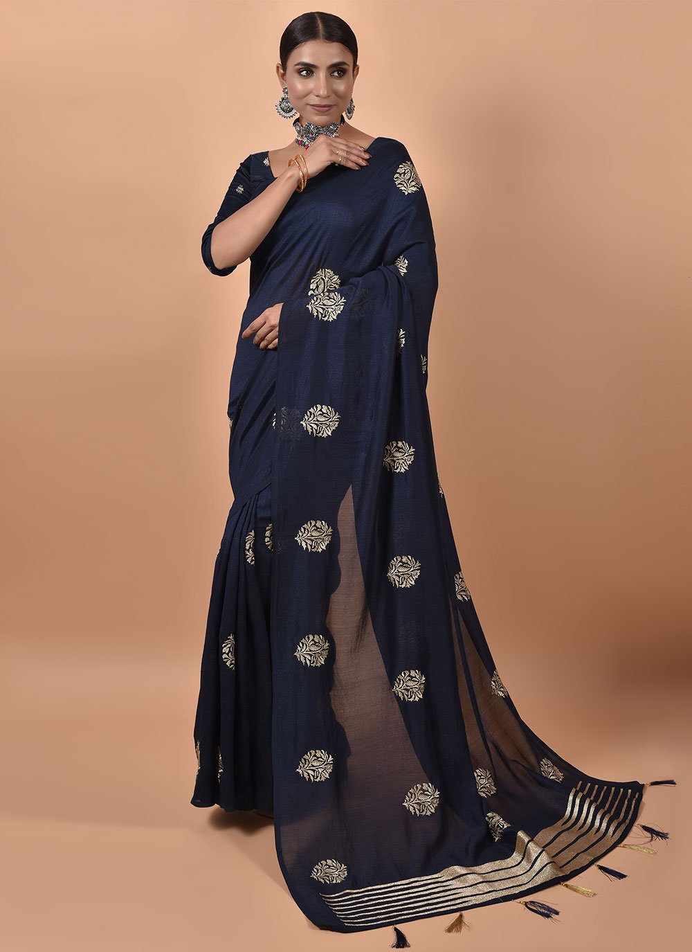 Contemporary Poly Silk Blue Embroidered Saree