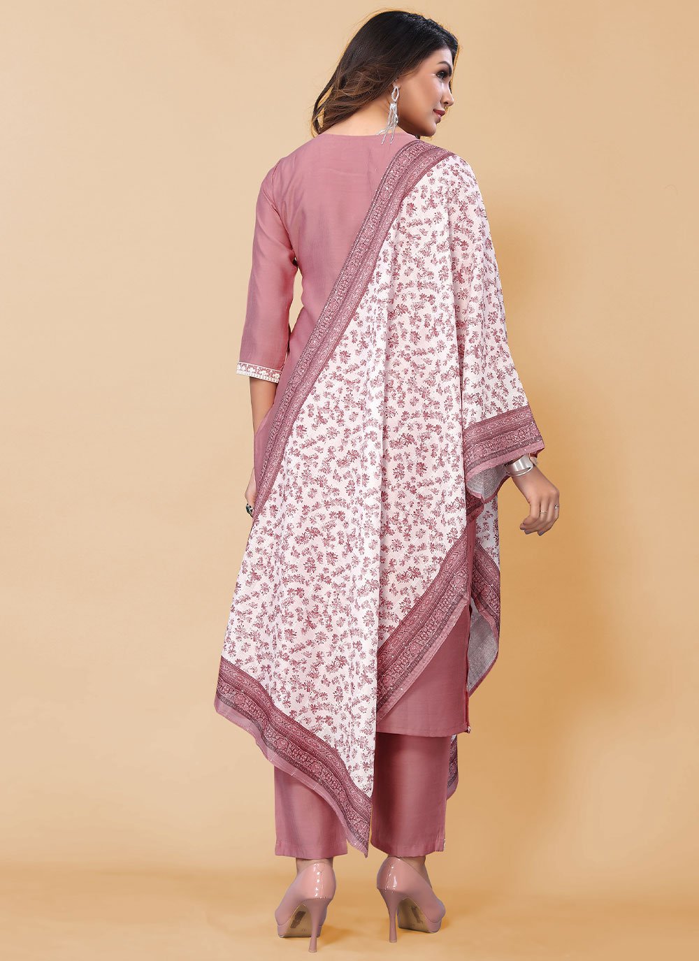 Pant Style Suit Poly Silk Pink Embroidered Salwar Kameez