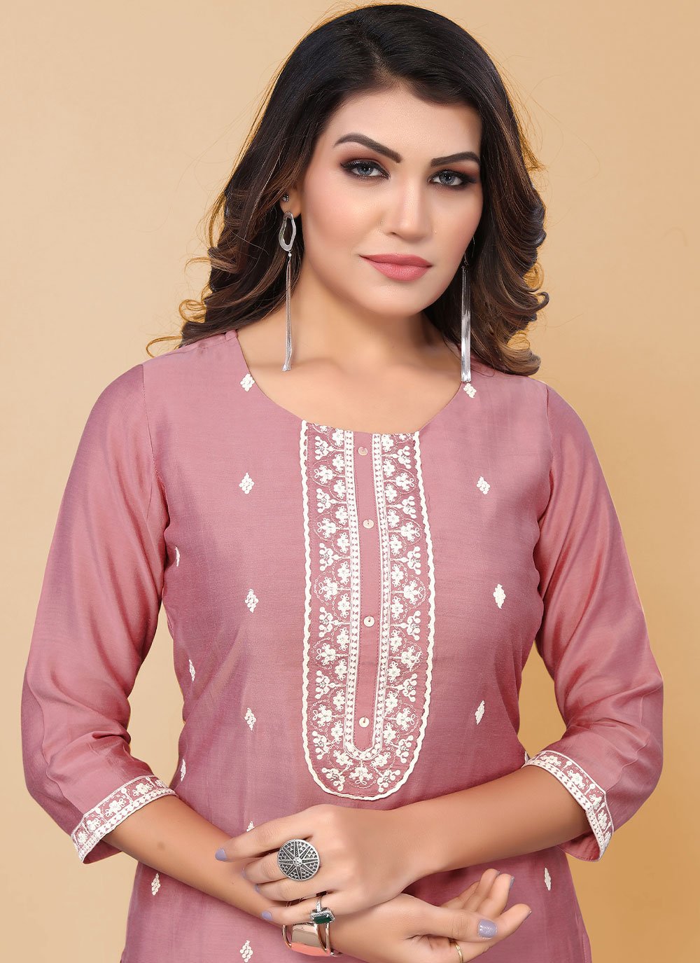 Pant Style Suit Poly Silk Pink Embroidered Salwar Kameez