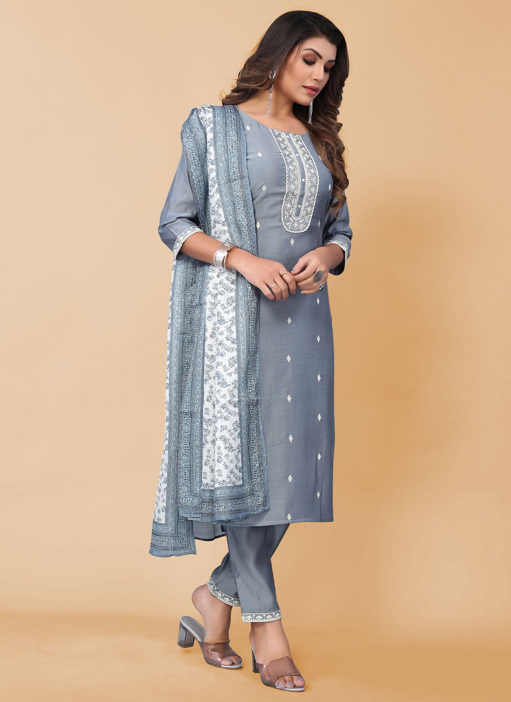 Salwar Suit Poly Silk Blue Embroidered Salwar Kameez