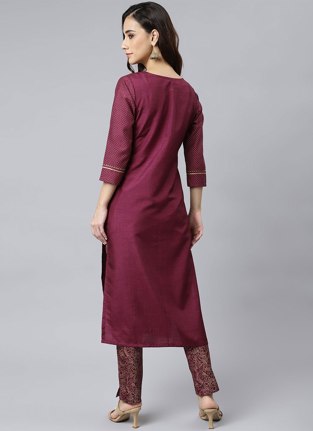 Salwar Suit Poly Silk Burgundy Foil Print Salwar Kameez