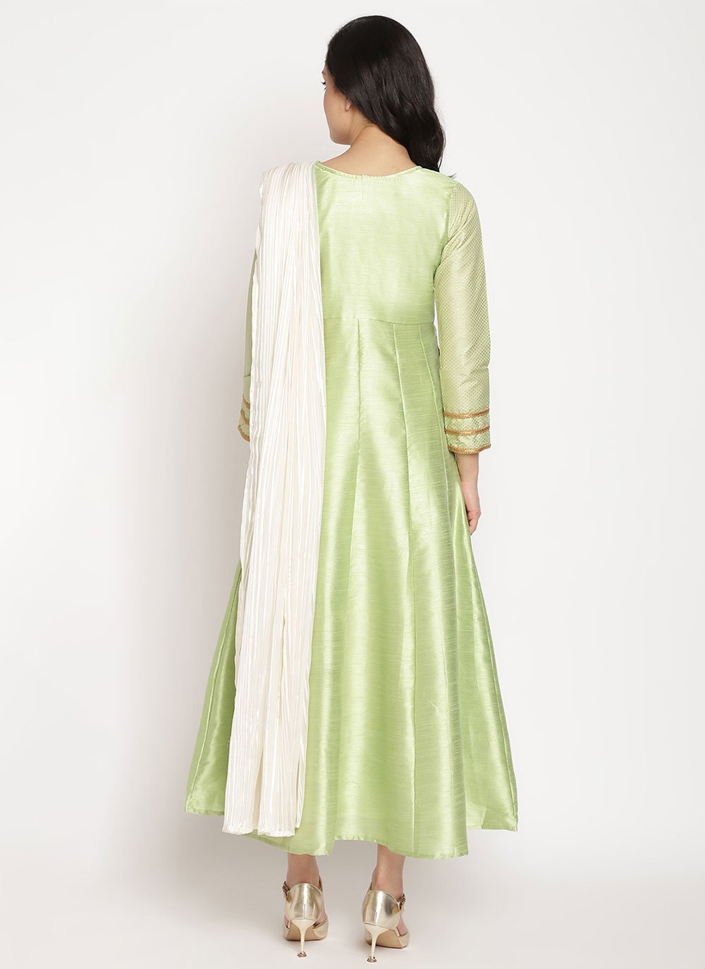 Party Wear Kurti Poly Silk Green Plain Kurtis