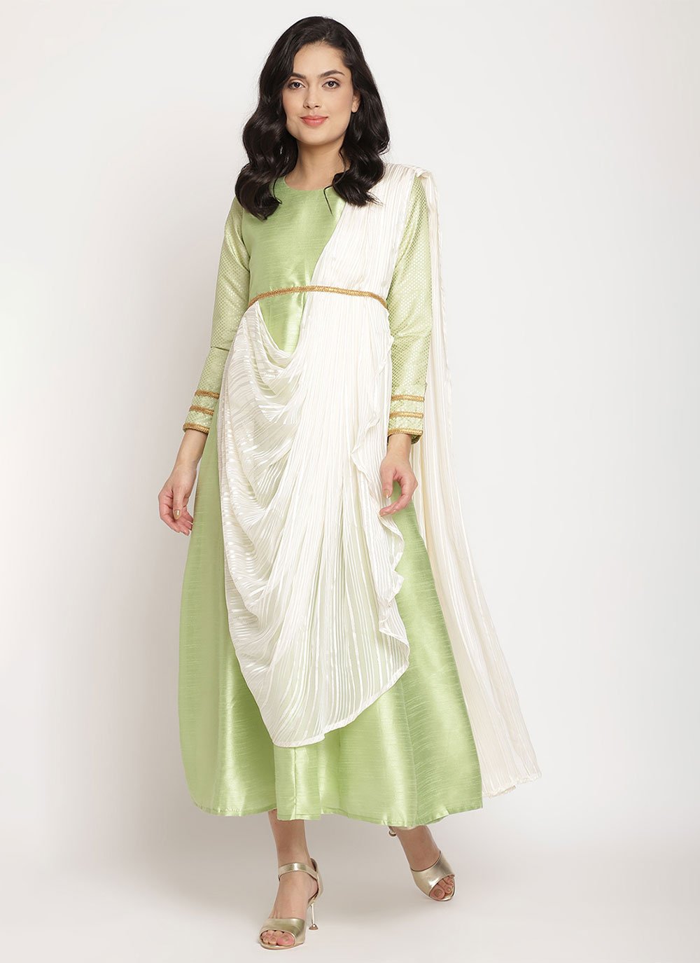 Party Wear Kurti Poly Silk Green Plain Kurtis