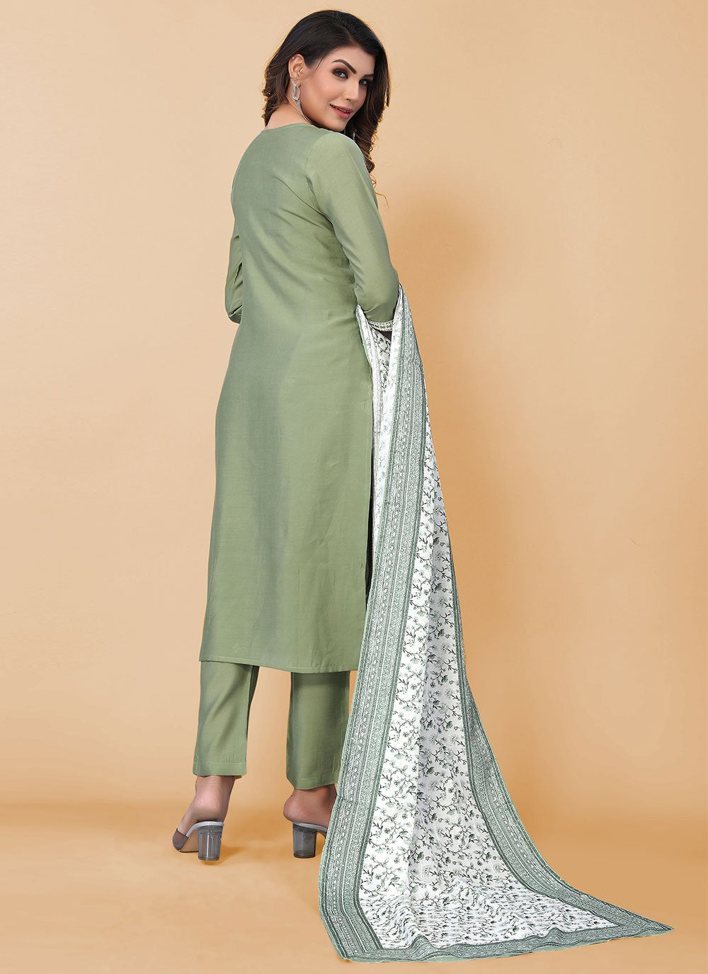 Salwar Suit Poly Silk Green Embroidered Salwar Kameez