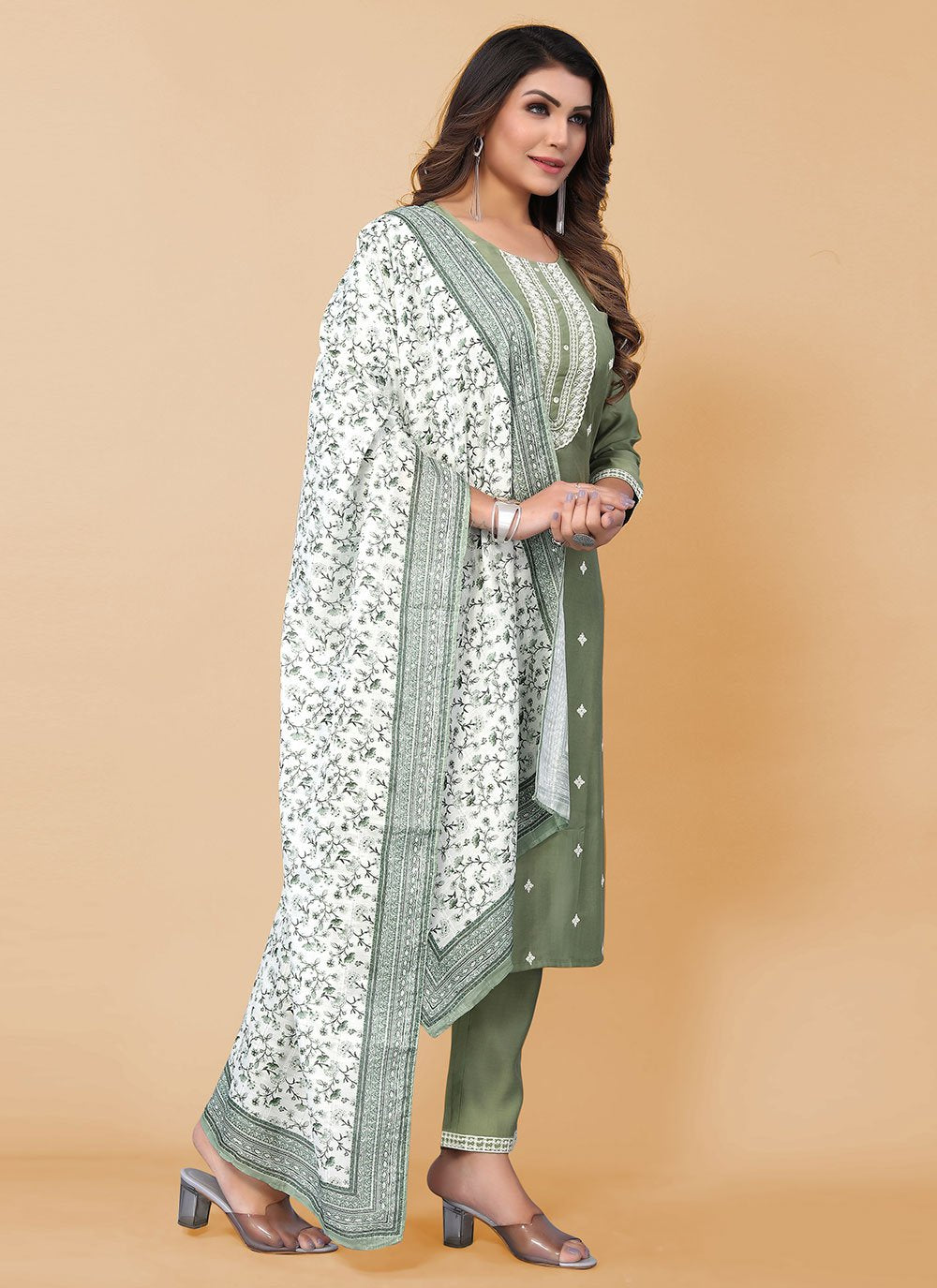 Salwar Suit Poly Silk Green Embroidered Salwar Kameez